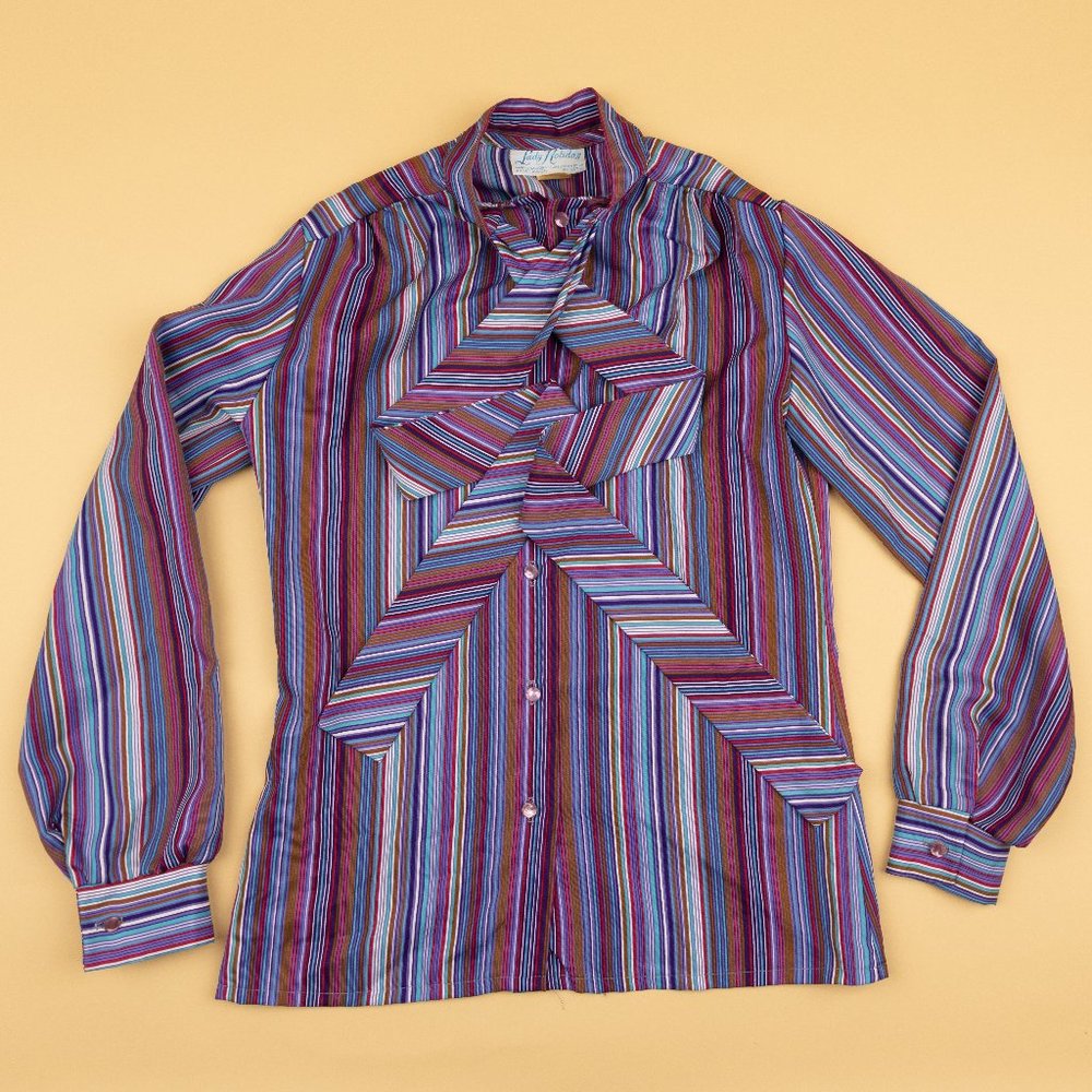 Vintage Blouse Lady Holiday Polyester Medium